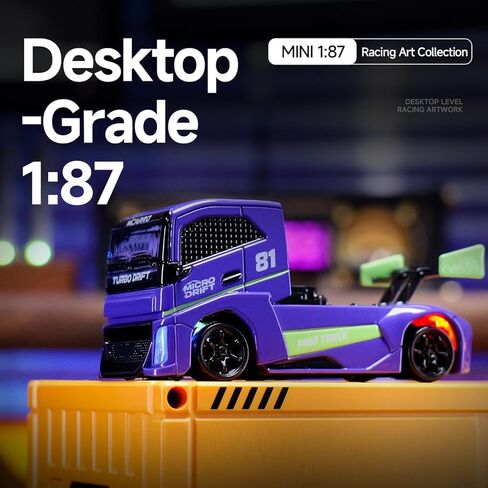 1/87 Scale Drift Rc Car - Semi-Truck Edition | 2.4GHz 4WD High-Speed Mini Remote Control Truck with Racing Lights (Gray) in Saudi Arabia