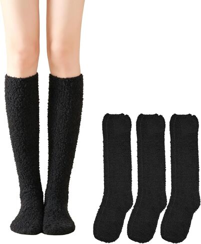 Womens Fuzzy Slipper Socks Knee High Soft Warm Cute Microfiber Cozy Fluffy Winter Gift Plush Christmas Socks in Kuwait