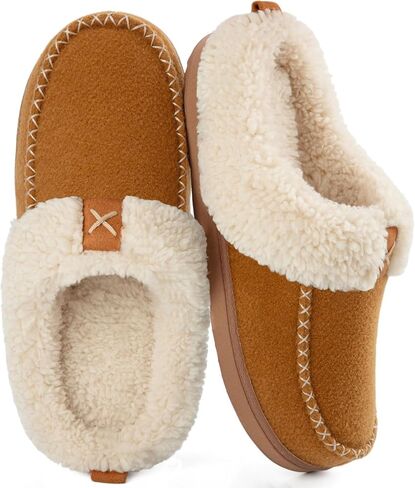 LongBay Women's Wool Felt Sherpa Memory Foam Slippers with Plush Fleece Lining Slip on Moc Clogs Indoor Or Outdoor in Kuwait