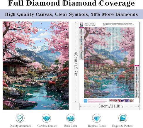 Cherry Blossoms Diamond Art Kits for Adults, DIY Landscape Diamond Painting Kits for Beginners, 5D Full Round Drill Diamonds Art Painting for Home Wall Decor Gift 12x16 Inch in Saudi Arabia