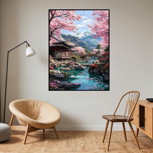 Cherry Blossoms Diamond Art Kits for Adults, DIY Landscape Diamond Painting Kits for Beginners, 5D Full Round Drill Diamonds Art Painting for Home Wall Decor Gift 12x16 Inch in Saudi Arabia