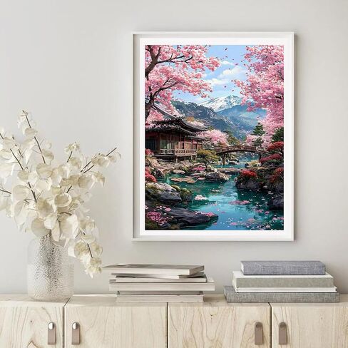 Cherry Blossoms Diamond Art Kits for Adults, DIY Landscape Diamond Painting Kits for Beginners, 5D Full Round Drill Diamonds Art Painting for Home Wall Decor Gift 12x16 Inch in Saudi Arabia