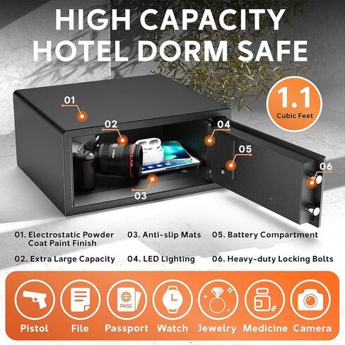Hotel Safe 1.1 Cubic Feet Home Safe Personal Document Steel Security Safe with Hotel-Style Biometric Lock/Digital Electronic Lock/Key Lock (Black) in Saudi Arabia
