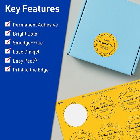 Avery Printable Round Labels, Sure Feed Technology, 2" Diameter, Bright Yellow Labels, Print-to-The-Edge, Laser/Inkjet Printable, 120 Total, Great for Stickers and Candles in Saudi Arabia