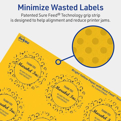 Avery Printable Round Labels, Sure Feed Technology, 2" Diameter, Bright Yellow Labels, Print-to-The-Edge, Laser/Inkjet Printable, 120 Total, Great for Stickers and Candles in Saudi Arabia