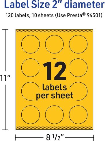 Avery Printable Round Labels, Sure Feed Technology, 2" Diameter, Bright Yellow Labels, Print-to-The-Edge, Laser/Inkjet Printable, 120 Total, Great for Stickers and Candles in Saudi Arabia