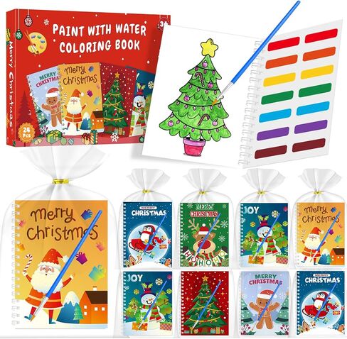 iRugusa hapfyer 24 حزمة كتاب تلوين المياه هدايا حفلة عيد الميلاد للأطفال، كتب التلوين الصغيرة السائبة للأطفال عيد الميلاد جودي حقيبة الحشو هدايا الفصول الدراسية الجوائز in Kuwait