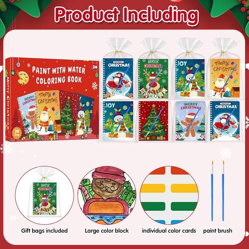iRugusa hapfyer 24 حزمة كتاب تلوين المياه هدايا حفلة عيد الميلاد للأطفال، كتب التلوين الصغيرة السائبة للأطفال عيد الميلاد جودي حقيبة الحشو هدايا الفصول الدراسية الجوائز in Kuwait