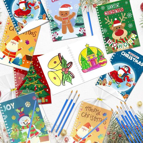 iRugusa hapfyer 24 حزمة كتاب تلوين المياه هدايا حفلة عيد الميلاد للأطفال، كتب التلوين الصغيرة السائبة للأطفال عيد الميلاد جودي حقيبة الحشو هدايا الفصول الدراسية الجوائز in Kuwait