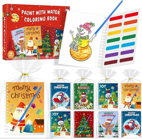 iRugusa hapfyer 24 حزمة كتاب تلوين المياه هدايا حفلة عيد الميلاد للأطفال، كتب التلوين الصغيرة السائبة للأطفال عيد الميلاد جودي حقيبة الحشو هدايا الفصول الدراسية الجوائز in Kuwait
