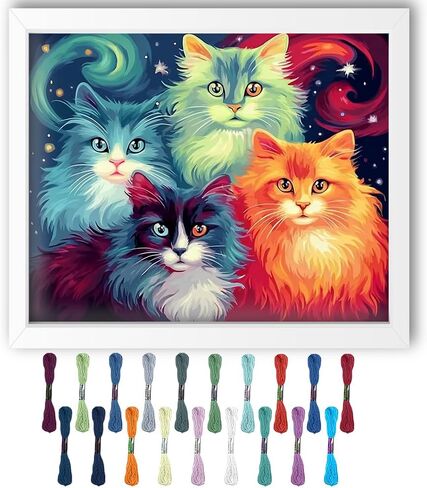 FREEBLOSS Cross Stitch Kit for Beginners Colorful Cat Stamped Cross Stitch Wall Hanging DIY Embroidery Kit with Instructions 15.8" x 19.7" in Saudi Arabia