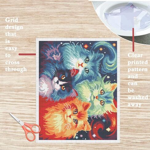 FREEBLOSS Cross Stitch Kit for Beginners Colorful Cat Stamped Cross Stitch Wall Hanging DIY Embroidery Kit with Instructions 15.8" x 19.7" in Saudi Arabia