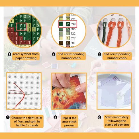FREEBLOSS Cross Stitch Kit for Beginners Colorful Cat Stamped Cross Stitch Wall Hanging DIY Embroidery Kit with Instructions 15.8" x 19.7" in Saudi Arabia