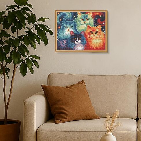 FREEBLOSS Cross Stitch Kit for Beginners Colorful Cat Stamped Cross Stitch Wall Hanging DIY Embroidery Kit with Instructions 15.8" x 19.7" in Saudi Arabia