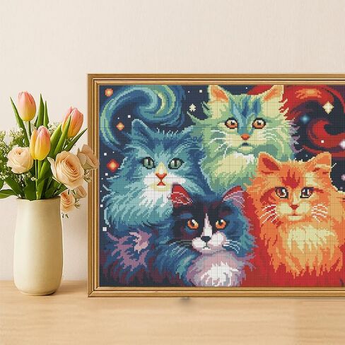 FREEBLOSS Cross Stitch Kit for Beginners Colorful Cat Stamped Cross Stitch Wall Hanging DIY Embroidery Kit with Instructions 15.8" x 19.7" in Saudi Arabia