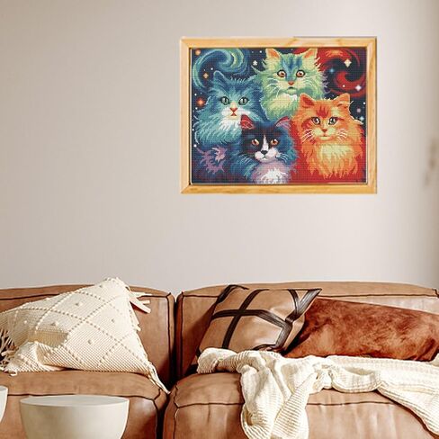 FREEBLOSS Cross Stitch Kit for Beginners Colorful Cat Stamped Cross Stitch Wall Hanging DIY Embroidery Kit with Instructions 15.8" x 19.7" in Saudi Arabia