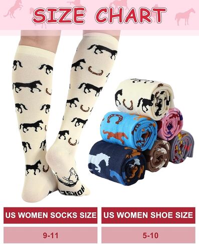Chuarry 6 Pairs Funny Equestrian Socks for Women Knee High Horse Riding Socks Novelty Western Boot Socks for Horse Lover Gifts Equestrians Cow Derby Party Favors in Saudi Arabia