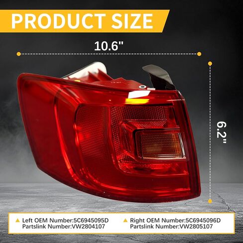Road Hawk For Volkswagen Jetta Rear Tail Light Assembly Outer Tail Lamp Compatible with 2011 2012 2013 2014 Volkswagen Jetta Left Driver Side Taillight Replace VW2804107 5C6945095D in Kuwait