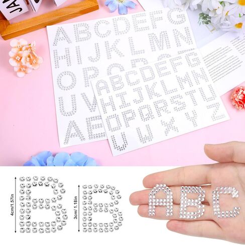 Rhinestone Letters Stickers, 2 Sheets White Glitter Letter Stickers, Holographic Rhinestone Alphabet Sticker, Glitter Self Adhesive Number Crystal Alphabet Rhinestones Patches for DIY Art Craft in Saudi Arabia