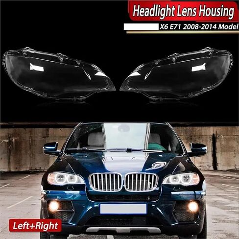 Pair Car Front Headlight Lens Compatible For 2008-14 BMW E71 X6 Headlamp Covers 63117288996 in Kuwait