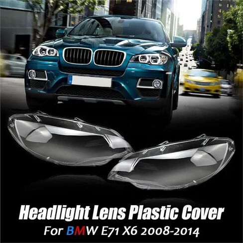 Pair Car Front Headlight Lens Compatible For 2008-14 BMW E71 X6 Headlamp Covers 63117288996 in Kuwait