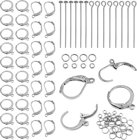 TOAOB 220pcs French Earring Hooks Silver Leverback Ear Wire Kit Stainless Steel Clip Earring Connector with Head Pins and Jump Rings Supplies Jewelry Making Findings in Saudi Arabia