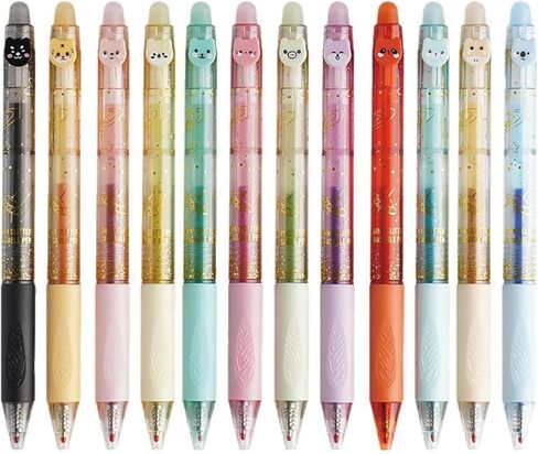 12 Pcs Erasable Colored Pens Cute Colored Glitter Gel Ink Pens Retractable Colored Pens 0.7mm Point Pen Office School Pens Women Girls Men Boys Pens (12Pcs Colored) in Saudi Arabia
