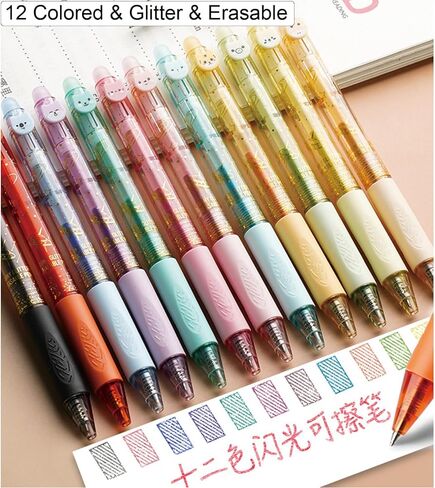 12 Pcs Erasable Colored Pens Cute Colored Glitter Gel Ink Pens Retractable Colored Pens 0.7mm Point Pen Office School Pens Women Girls Men Boys Pens (12Pcs Colored) in Saudi Arabia