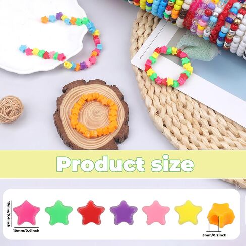 800Pcs Star Pony Beads Shapes for Bracelet Rainbow Bead for Friendship Bracelets Valentine's Day Colourful Beads for DIY Jewelry Making Bracelet Necklace Party Decoration Supplies in Saudi Arabia