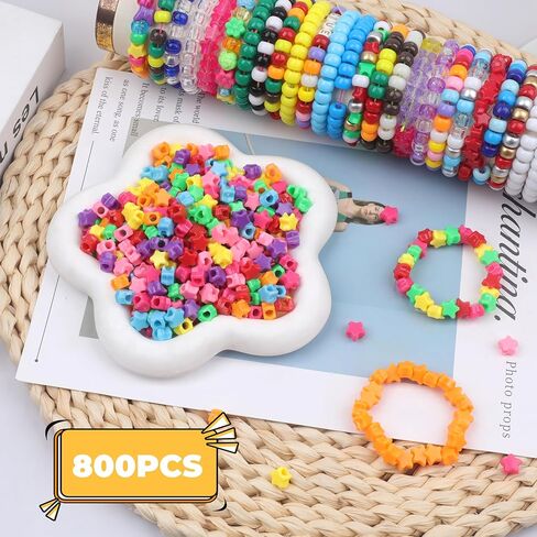 800Pcs Star Pony Beads Shapes for Bracelet Rainbow Bead for Friendship Bracelets Valentine's Day Colourful Beads for DIY Jewelry Making Bracelet Necklace Party Decoration Supplies in Saudi Arabia