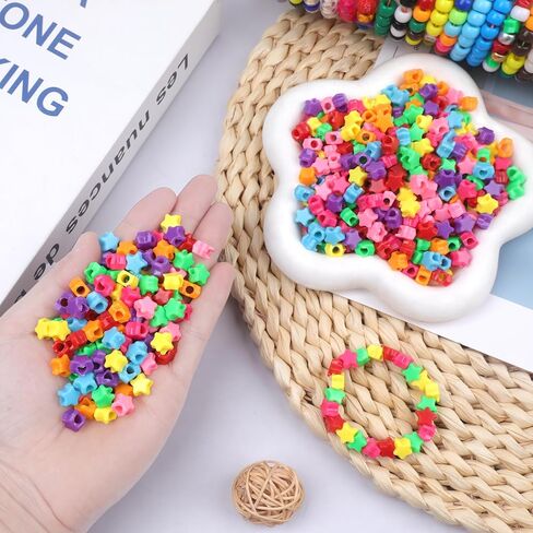 800Pcs Star Pony Beads Shapes for Bracelet Rainbow Bead for Friendship Bracelets Valentine's Day Colourful Beads for DIY Jewelry Making Bracelet Necklace Party Decoration Supplies in Saudi Arabia