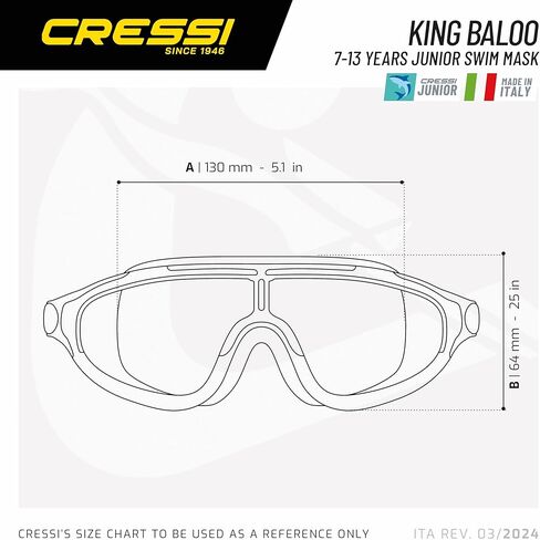 Cressi Wide View Swim Mask for Kids 7 to 15 Years Old, Adult Narrow Faces - King Baloo Made in Italy in Saudi Arabia