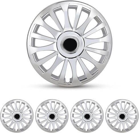 WOLFSTORM 4-Pack 15 "Hubcaps، 15 بوصة استبدال غطاء حافة العجلة العالمية، R15 Snap On Wheel Cover Kit، ملحقات Hubcap - كروم in Kuwait