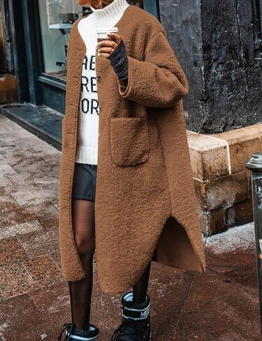 Poetsky Womens Winter Teddy Faux Fur Coats Warm Button Down Fuzzy Fleece Long Jacket Outerwear Outfits in Kuwait