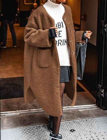 Poetsky Womens Winter Teddy Faux Fur Coats Warm Button Down Fuzzy Fleece Long Jacket Outerwear Outfits in Kuwait