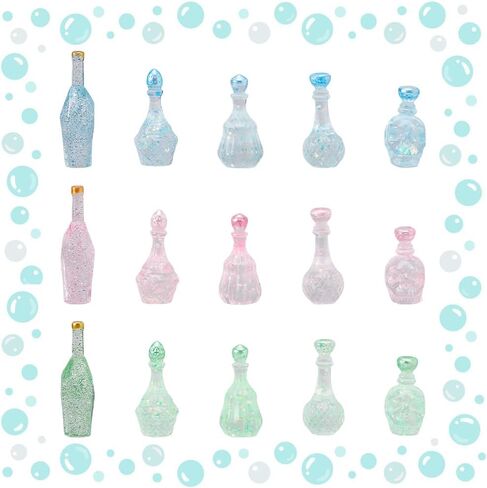 30Pcs 15 Styles Dummy Bottle Transparent Resin Cabochon Mini Bottle Ornaments with Sequins Multicolor Miniature Landscape for DIY Home Garden Birthday Party Favor in Saudi Arabia