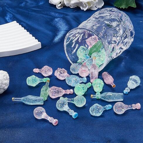 30Pcs 15 Styles Dummy Bottle Transparent Resin Cabochon Mini Bottle Ornaments with Sequins Multicolor Miniature Landscape for DIY Home Garden Birthday Party Favor in Saudi Arabia