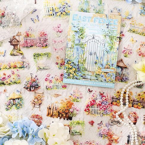 20 Sheets Die Cut Flower Hedge Garden Sticker Book, Waterproof PET Decals for Aesthetic Diary Paper Junk Journal Laptop Scrapbooking Stationery Crafts Art Supplies Gift in Saudi Arabia