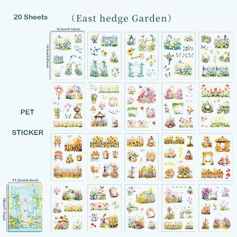 20 Sheets Die Cut Flower Hedge Garden Sticker Book, Waterproof PET Decals for Aesthetic Diary Paper Junk Journal Laptop Scrapbooking Stationery Crafts Art Supplies Gift in Saudi Arabia