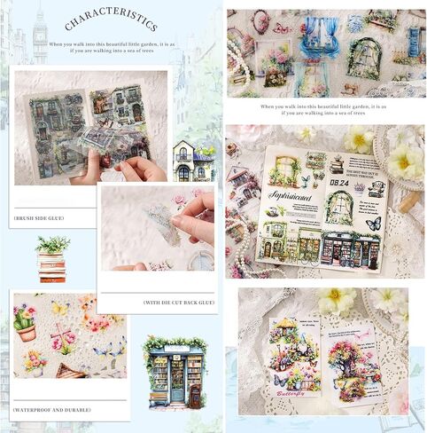 20 Sheets Die Cut Flower Hedge Garden Sticker Book, Waterproof PET Decals for Aesthetic Diary Paper Junk Journal Laptop Scrapbooking Stationery Crafts Art Supplies Gift in Saudi Arabia