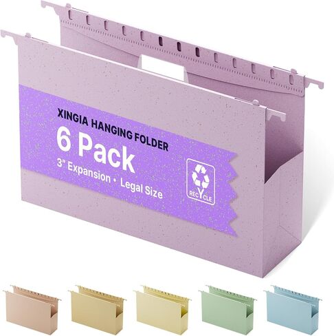 Extra Capacity Legal Size Hanging File Folders,3" Expandable Plastic File Folders Hanging with Tabs, 6 Pack Wheat Straw Filing Cabinet Folders for Office School,Assorted Colors File Organizer in Saudi Arabia