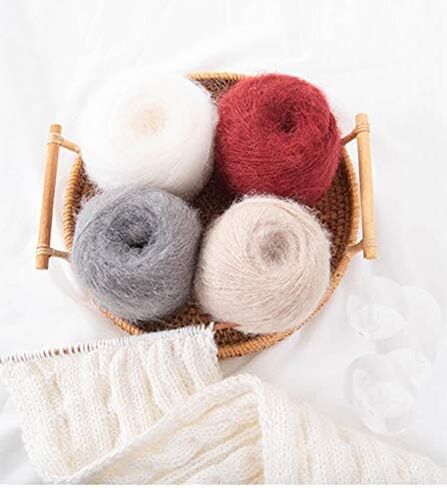 6 خيوط غزل أنجولا موهير، غزل صوف الأنجورا طويل الشعر لحياكة الوشاح DIY لوازم خيط الكروشيه 300 جم (أبيض) in Kuwait