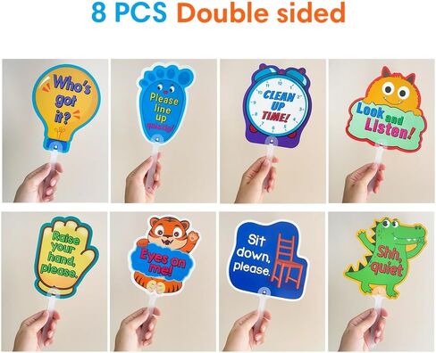 مجموعة من 8 قطع، إدارة لافتات الفصل الدراسي للمعلمين، مجاذيف الإشارة المحمولة بقاعدة الفصل الدراسي، تعليمات تفاعلية لرياض الأطفال والمدرسة الابتدائية in Kuwait
