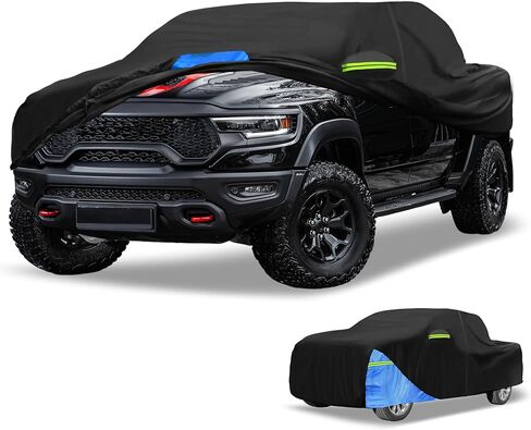Car Cover Waterproof All Weather 210D, UV Sun Rain Protection, for Dodge for Ram with Left Side Zipper, Black & Blue in Saudi Arabia