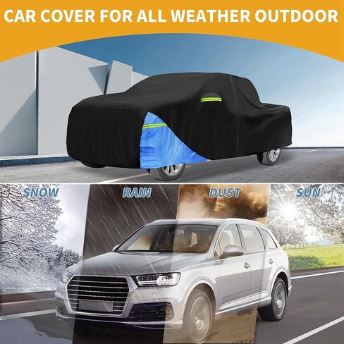 Car Cover Waterproof All Weather 210D, UV Sun Rain Protection, for Dodge for Ram with Left Side Zipper, Black & Blue in Saudi Arabia