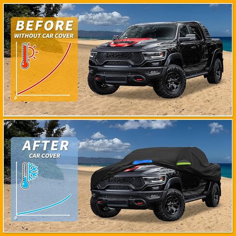 Car Cover Waterproof All Weather 210D, UV Sun Rain Protection, for Dodge for Ram with Left Side Zipper, Black & Blue in Saudi Arabia