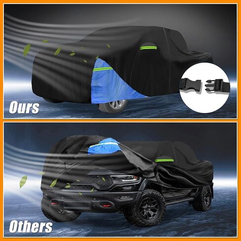Car Cover Waterproof All Weather 210D, UV Sun Rain Protection, for Dodge for Ram with Left Side Zipper, Black & Blue in Saudi Arabia