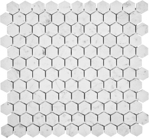 بلاط أبولو 11.2 × 11.7 بوصة. بلاط رخام بيانكو كارارا أبيض سداسي الفسيفساء 5 عبوات APLKB88G02HA للحمام أو المرآب أو جدران الدش أو الأرضيات، وبلاط المطبخ الخلفي، والفناء in Kuwait