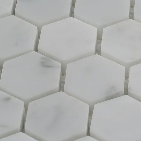 بلاط أبولو 11.2 × 11.7 بوصة. بلاط رخام بيانكو كارارا أبيض سداسي الفسيفساء 5 عبوات APLKB88G02HA للحمام أو المرآب أو جدران الدش أو الأرضيات، وبلاط المطبخ الخلفي، والفناء in Kuwait