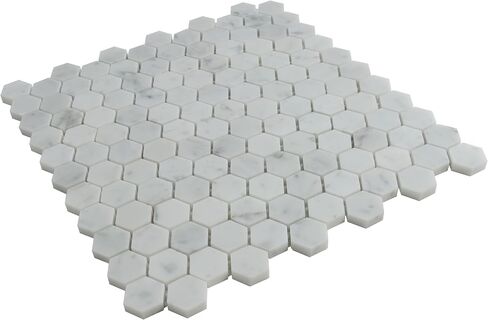بلاط أبولو 11.2 × 11.7 بوصة. بلاط رخام بيانكو كارارا أبيض سداسي الفسيفساء 5 عبوات APLKB88G02HA للحمام أو المرآب أو جدران الدش أو الأرضيات، وبلاط المطبخ الخلفي، والفناء in Kuwait